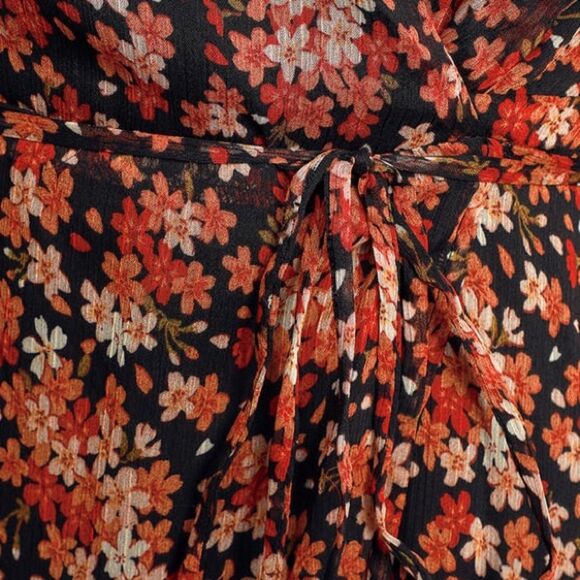 LuLus True To Love Chiffon Wrap Maxi Dress Black Floral Fairy Dark Romantic Chic - Picture 5 of 16